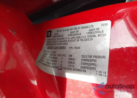 2008 Chevrolet Silverado 1500 Lt1 из США, поврежденный, VIN 2GCEC13J981298054